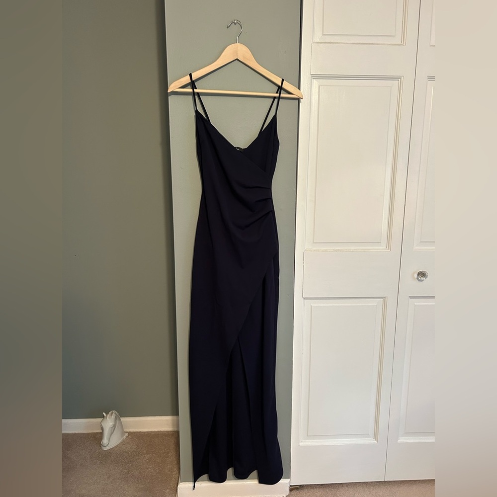 Lulu's Sweetest Admirer Navy Blue Ruched Surplice Maxi Dress
